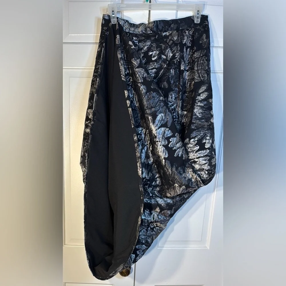 Custom Tailored Sumptuous Black and Silver Brocade Maxi A-Line Skirt